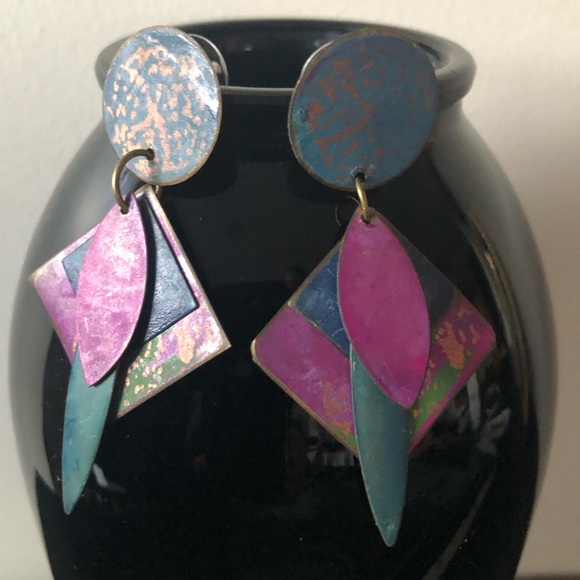 Hand Crafted Jewelry - Artisan 90’s Metal Painted Earrings